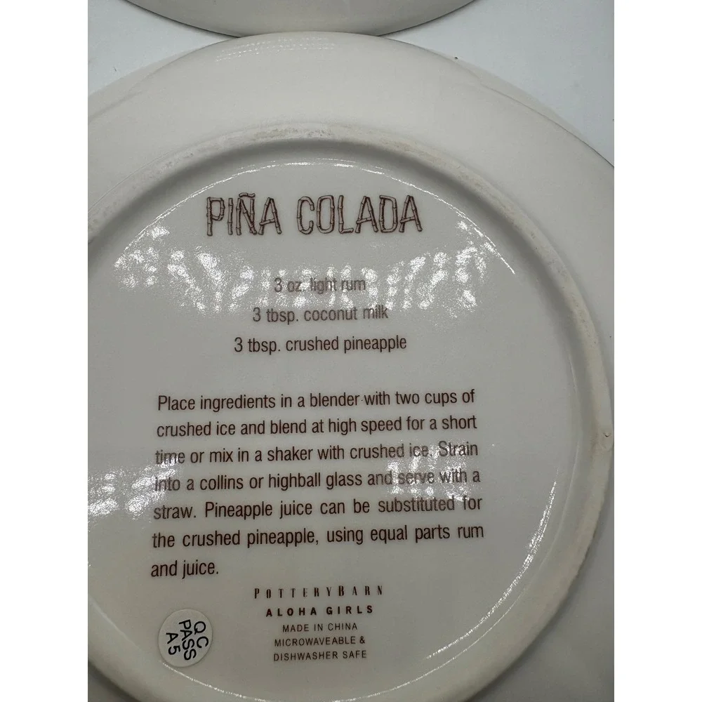Pottery Barn Aloha Girls Dessert Plates Set of 4 Hawaiian Hula Tiki Bar 8